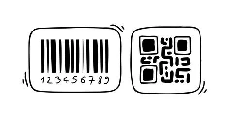 Doodle barcode. Doodle QR code. Hand drawn datum symbols collection. Barcode and Stock Illustration