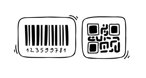 Doodle barcode. Doodle QR code. Hand drawn datum symbols collection. Barcode and Illustrazione stock
