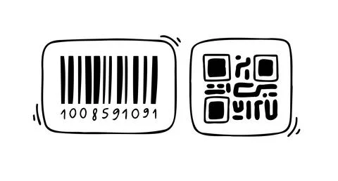 Doodle barcode. Doodle QR code. Hand drawn datum symbols collection. Barcode and Illustrazione stock