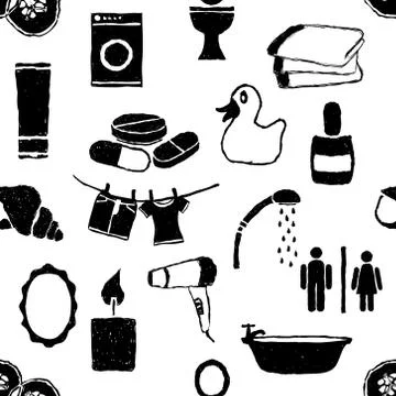 Doodle bathroom seamless pattern Stock Illustration