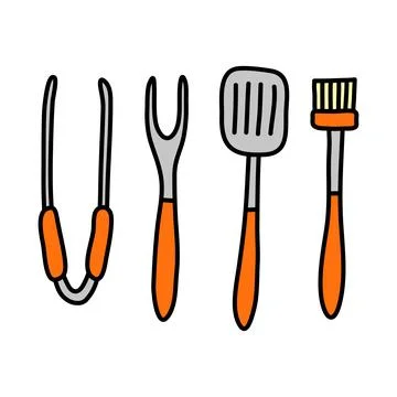 Doodle bbq utensils. Stock Illustration