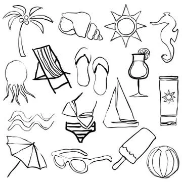 Doodle beach images Stock Illustration