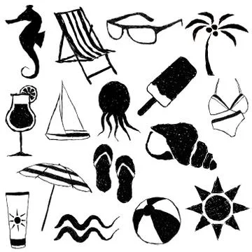 Doodle beach images Stock Illustration