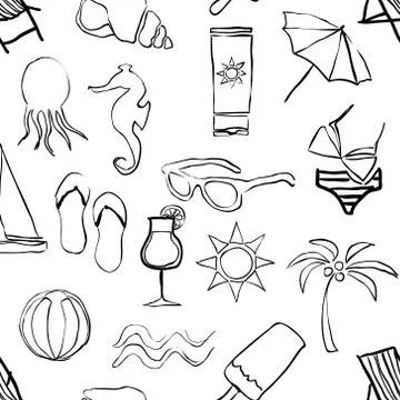 Doodle beach seamless pattern Illustrazione stock