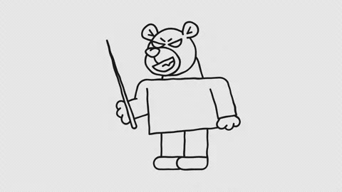 Doodle bear holds pointer and smiles. Alpha channel Stock Footage 296520330