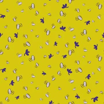 Doodle bees seamless vector pattern on yellow イラスト素材