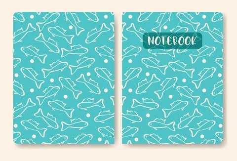 Doodle beige fish template for notebook cover. Stock Illustration