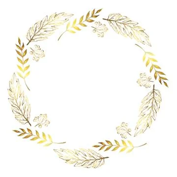 Doodle berry and leaf circle frame on a black background.  Stock Illustration