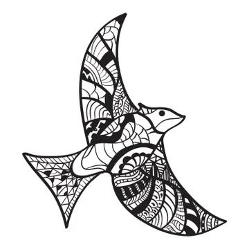 Doodle bird decor. Ink hand drawn ornament. Stock Illustration