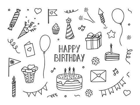 Doodle of birthday party elements. Stock Illustration