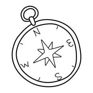 Doodle Black and White Vector Compass. Line art Illustration on White backgro Stock Illustration