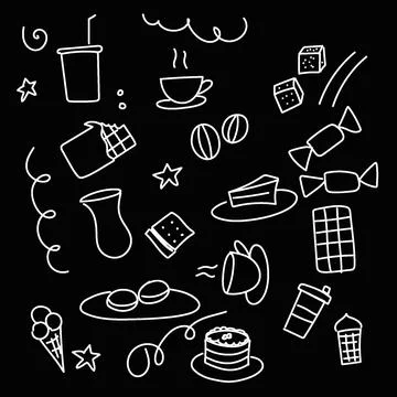 Doodle on black background coffee sweets candy Stock Illustration