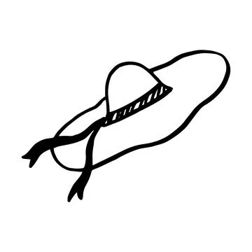 Doodle black straw hat doodle icon isolated on white. Vector illustration of Illustrazione stock