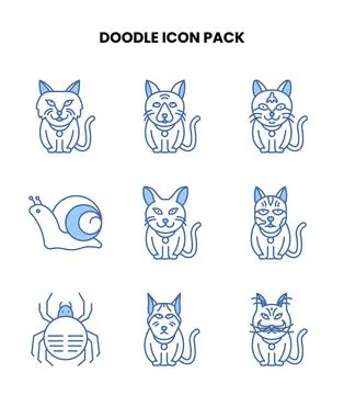 Doodle Blue Color Bundle Icons Pack Stock Illustration