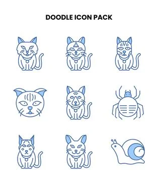 Doodle Blue Color Bundle Icons Pack Stock Illustration