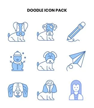 Doodle Blue Graphics Icons Pack 스톡 일러스트