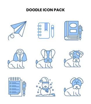 Doodle Blue Graphics Icons Pack イラスト素材
