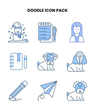 Doodle Blue Graphics Icons Pack Stock Illustration
