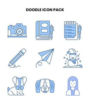 Doodle Blue Icons Pack Illustrazione stock