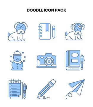 Doodle Blue Scalable Icons Pack Ilustração Stock