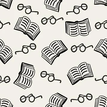 Doodle book with Glasses seamless pattern Stock Illustration