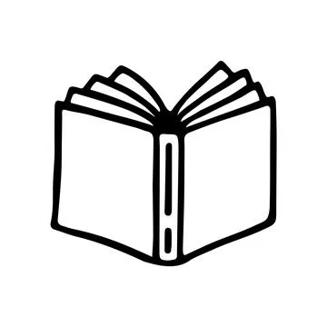 Doodle book icon handdrawn with ink pen. Knowledge and education symbol Illustrazione stock