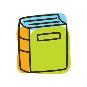 Doodle book icon handdrawn with thin line and colored with colorful blobs Stock Illustration