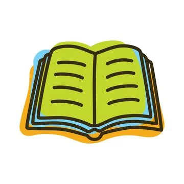 Doodle book icon handdrawn with thin line and colored with colorful blobs Stock Illustration