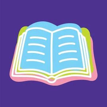 Doodle book icon handdrawn with thin line and colored with colorful blobs Stock Illustration