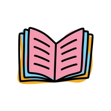 Doodle book icon handdrawn with thin line and colored with colorful blobs Stock Illustration