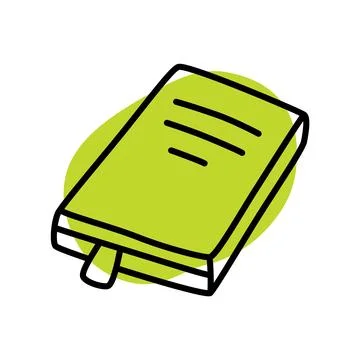 Doodle book or notebook icon with bookmark, handdrawn with thin line Stock Illustration