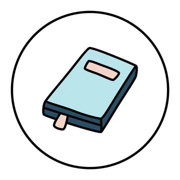 Doodle book or notebook icon with bookmark, handdrawn with thin line Stock Illustration