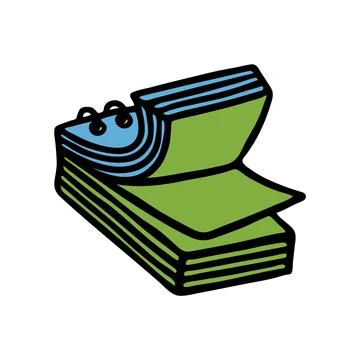 Doodle book or notebook icon hand drawn with black line style and colored Stock Illustration