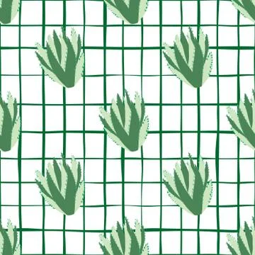 Doodle botanical exotic background. Cactus seamless pattern. Green cacti wall Stock Illustration