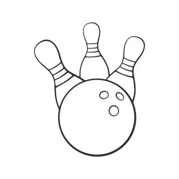 Doodle of bowling ball knocks down pins Stock Illustration