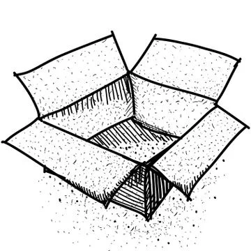 Doodle box, package, or Shipping. Sketch Black contour on white background Illustration