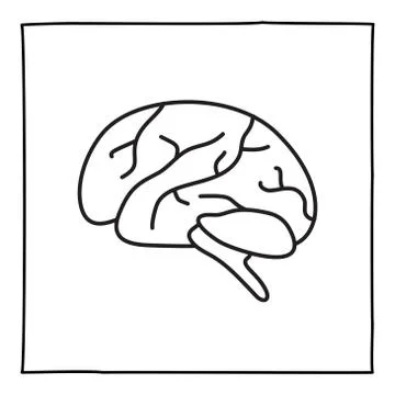 Doodle brain icon or logo, hand drawn with thin black line. Stock Illustration