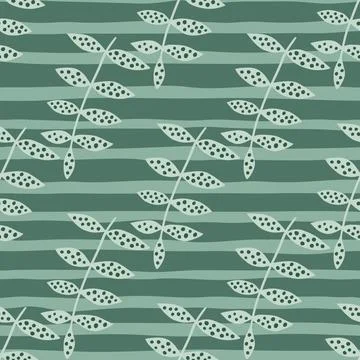 Doodle branch seamless pattern on stripe background. Abstract botanical backd Stock Illustration