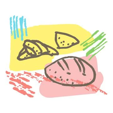 Doodle bread, cookie, croissant. Creative minimalist abstract background past Stock Illustration