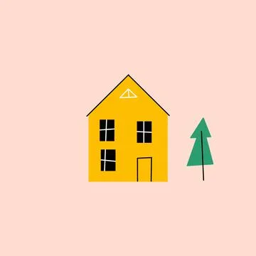 Doodle building. Cute small house and garden. Vector flat apartments. Stockillustratie