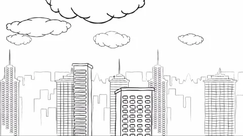 Doodle buildings loop white background 스톡 동영상 60303115