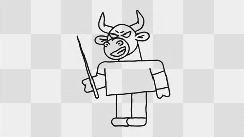 Doodle bull holds pointer and smiles. Alpha channel Stock Footage 295307515