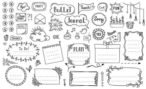 Doodle bullet journal, diary notebook frames Stock Illustration