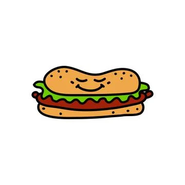 Doodle burger with smiling face. Stock Illustration
