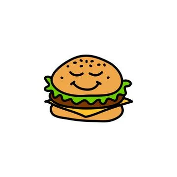 Doodle burger with smiling face. Stock Illustration