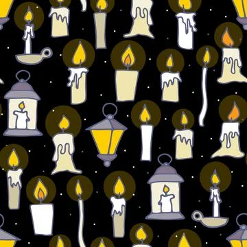 Doodle burning floating candles seamless magic pattern イラスト素材