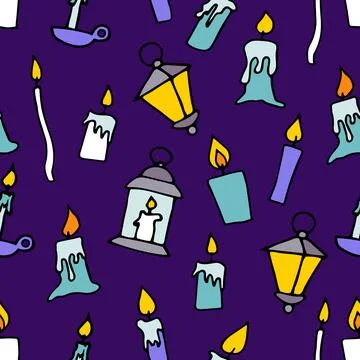 Doodle burning floating candles seamless pattern Stock Illustration