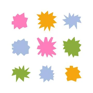 Doodle bursting shape speech bubbles set. Stock Illustration