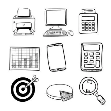 Doodle Business Icon Set  - Vector Hand drawn Stock Illustration