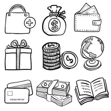 Doodle Business Icon Set - Vector Hand drawn Stock Illustration